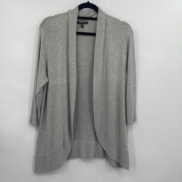 Eileen Fisher Open Front Ribbed Tight Knit Gray Cardigan Sweater Size M - Picture 1 of 7